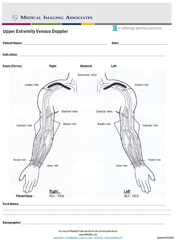 US Upper Extremity Venous Doppler Worksheet
